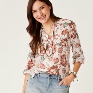 Carve Designs Dylan Gauze Shirt: Cloud Taj - brown floral sz - SM - NWT